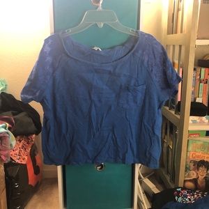 Blue crop top with lace sleeves